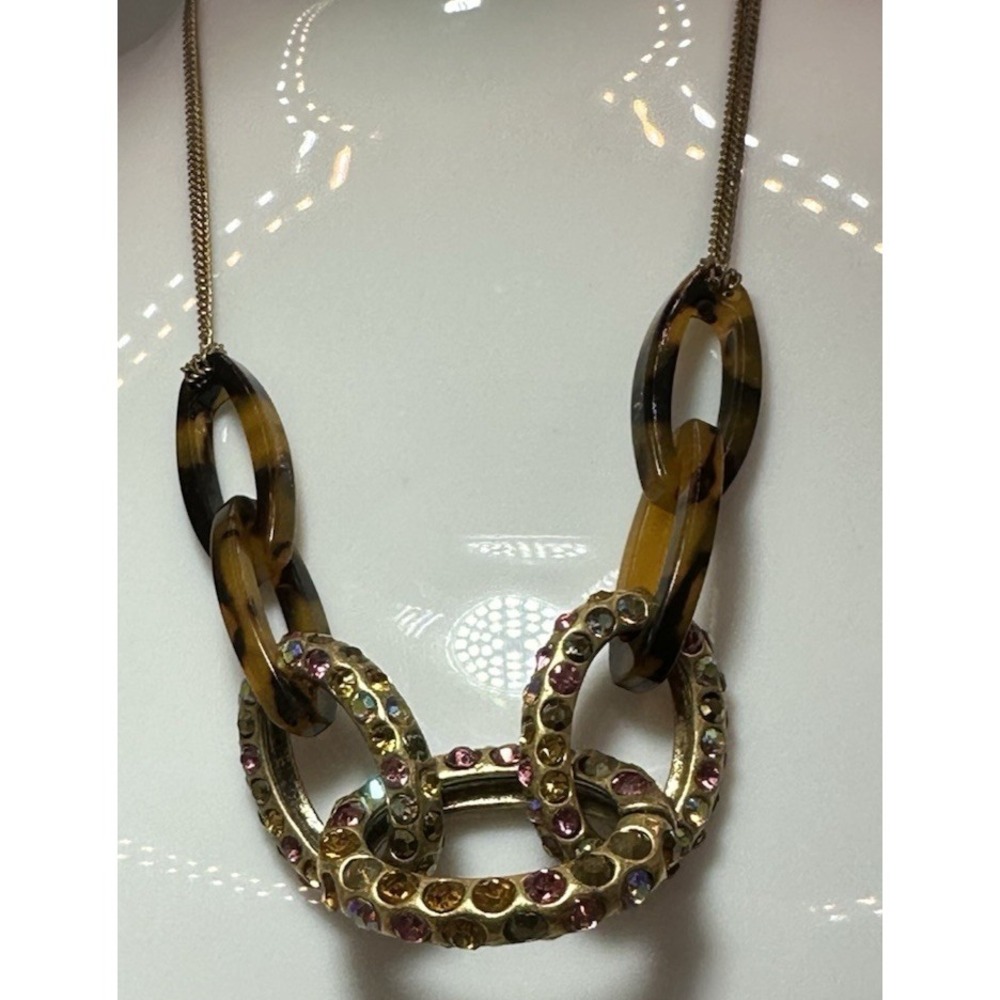 J.Crew Statement Necklace - Chain Brass, Gem, crystal , glass,‎ tortoise resin.